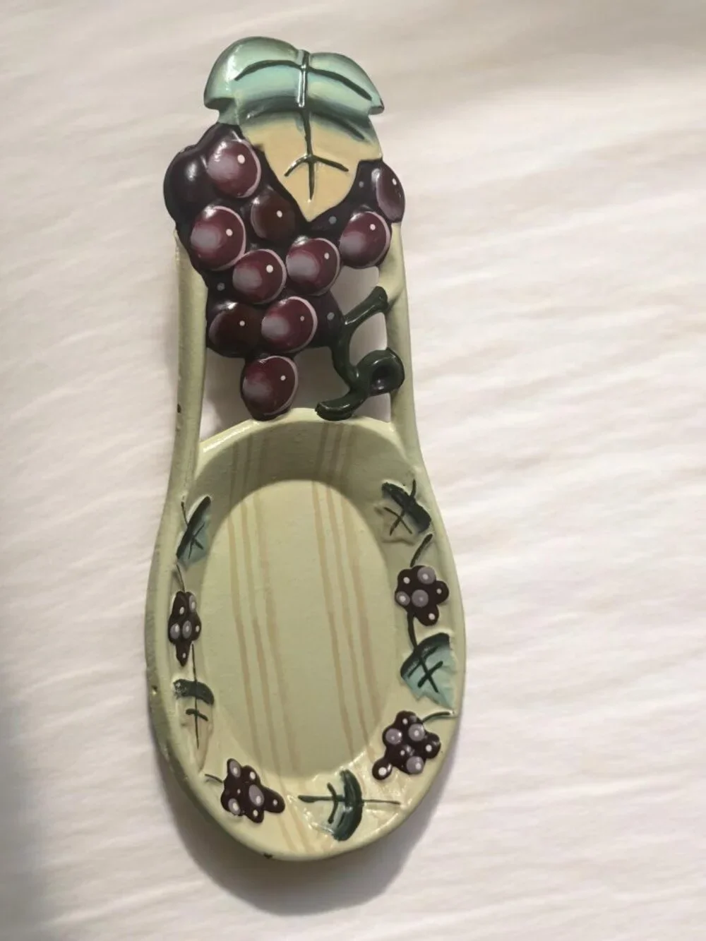 Hand-Painted Grapevine Cast Iron Spoon Rest With Floral Accents